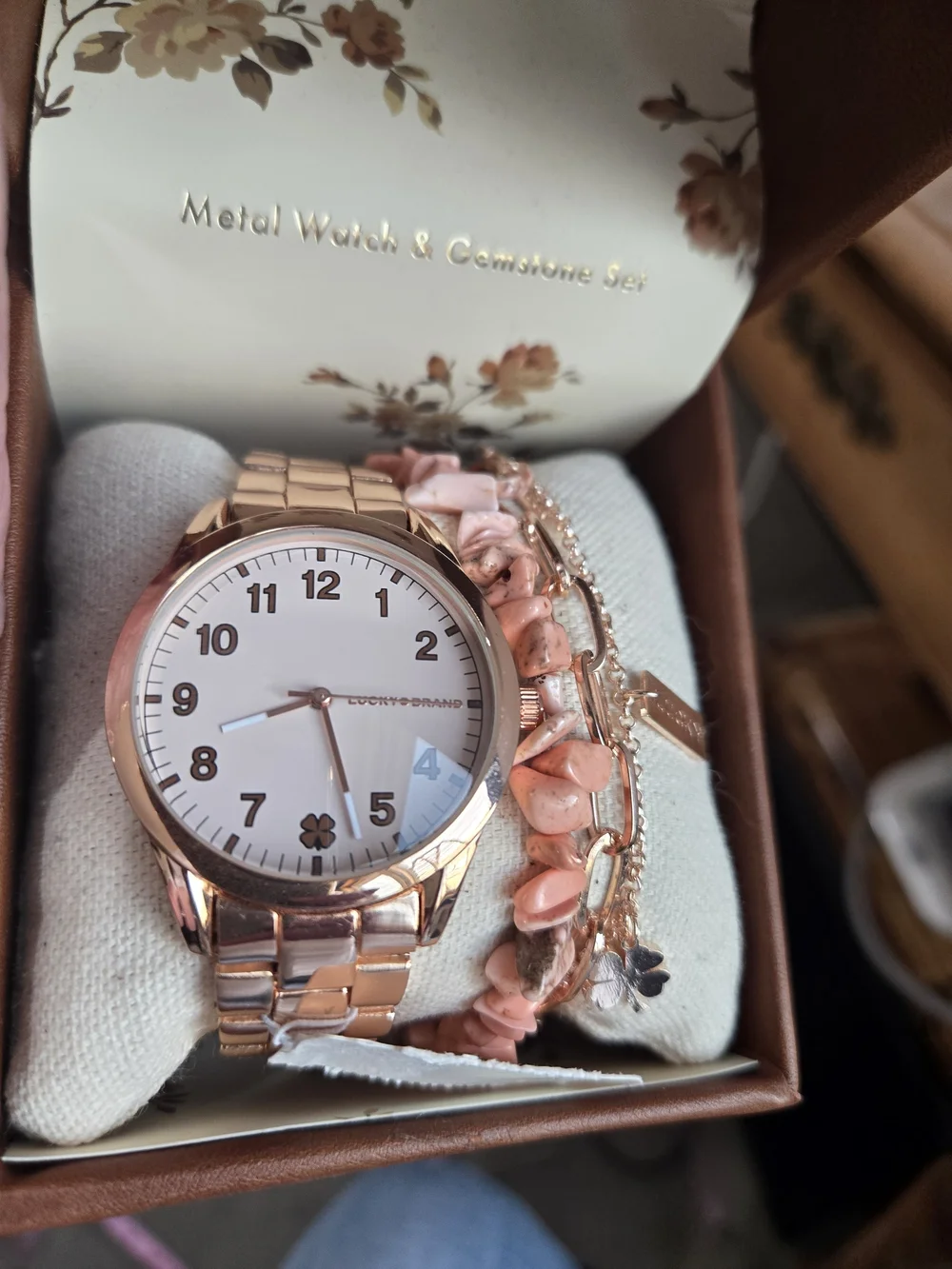 Lucky Brand Rose Gold Watch with Pink Bead and Charm Bracelets